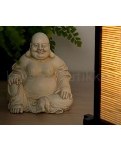 Happy Buddha-SITTING-hvid-18 cm